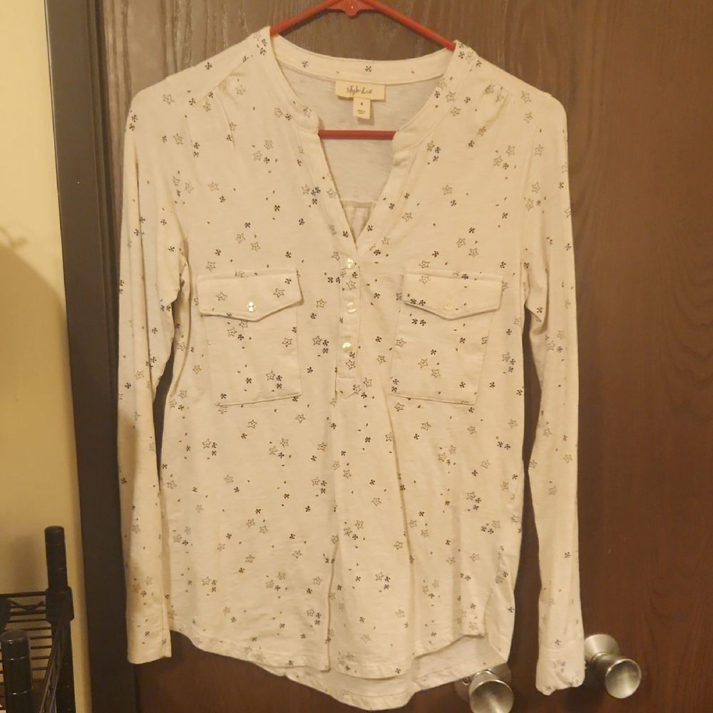 Style & Co. Cream Blouse with Star Pattern